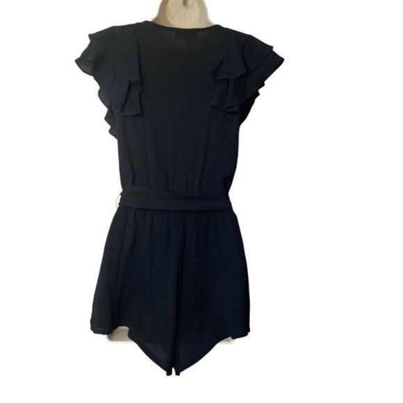 Privacy Please | NWT Rachel Ruffle V Neck Romper in Black Size S - Picture 7 of 11